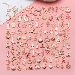 15/20/30/50/100pcs Mix KC Golden Bulk Assorted Metal Animal Star Moon Creative Charm Bead For DIY Jewelry Making Accessories