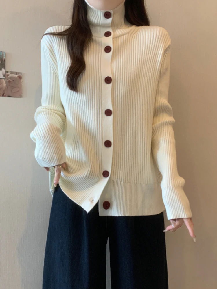

Women Cardigan Sweaters 2025 New Autumn Winter Turtleneck Batwing Sleeve Thick Warm Knitwear Single-breasted Outerwear Tops