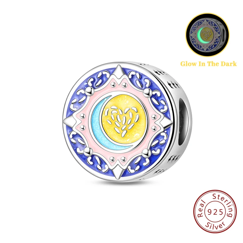 

New 925 Sterling Silver Charms Fit Original Bracelet Necklace DIY Luminous Mystery Sun Moon Pool Bead For Women Birthday Jewelry