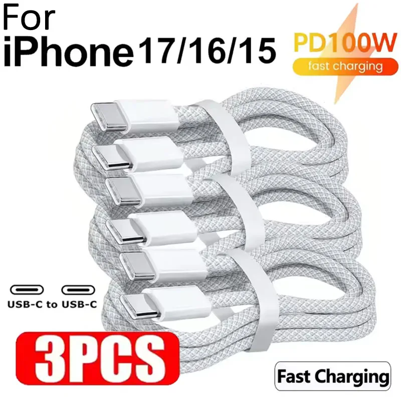 3PCS USB C Cable to USB C 100W Fast Charging Charger Cable Supports Fast Charging For iPhone 16 15 Samsung Xiaomi Huawei etc