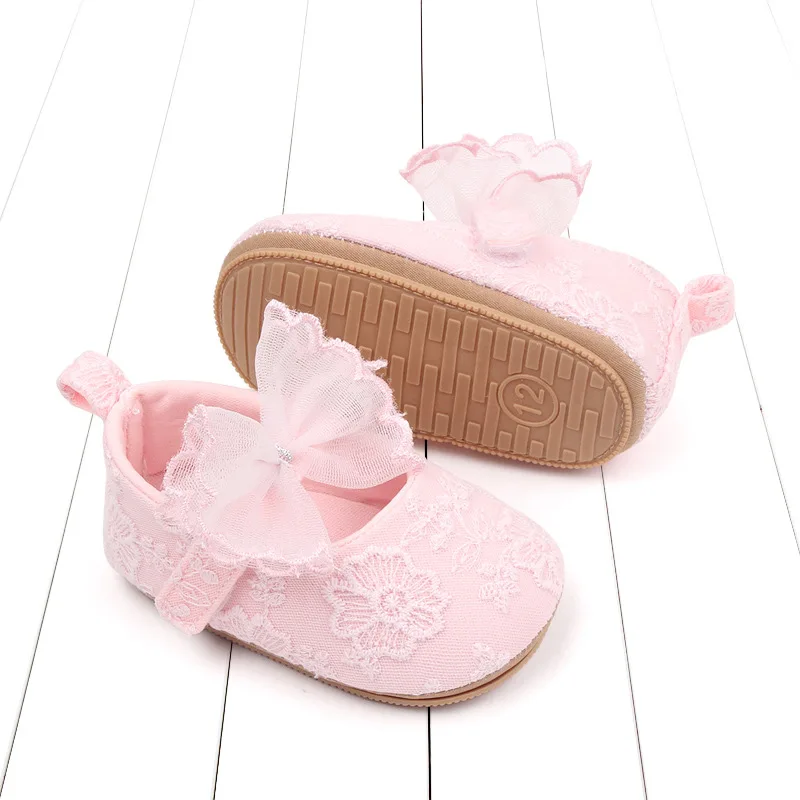 Meckior New Baby Princess Girl Shoes Bow Cute Lace Rubber Sole Soft Anti-slip Embroidery Flower First Walker Toddler Girls Shoes