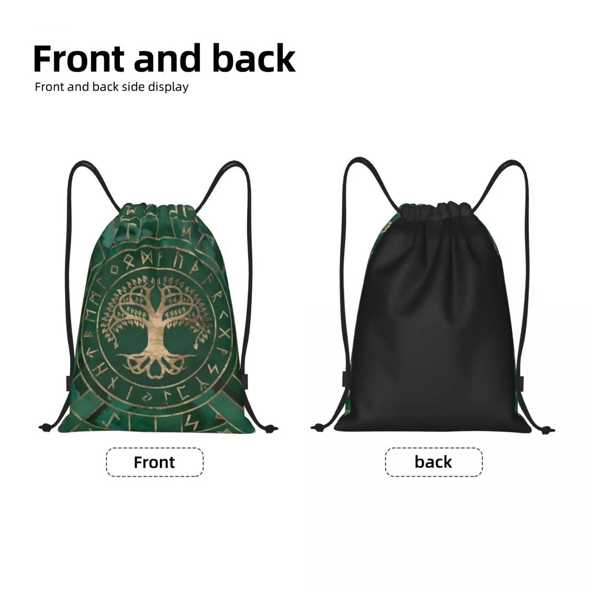 Tree Of Life Yggdrasil And Futhark Malachite Drawstring Backpack Women Men Sport Gym Sackpack Foldable Viking Training Bag Sack