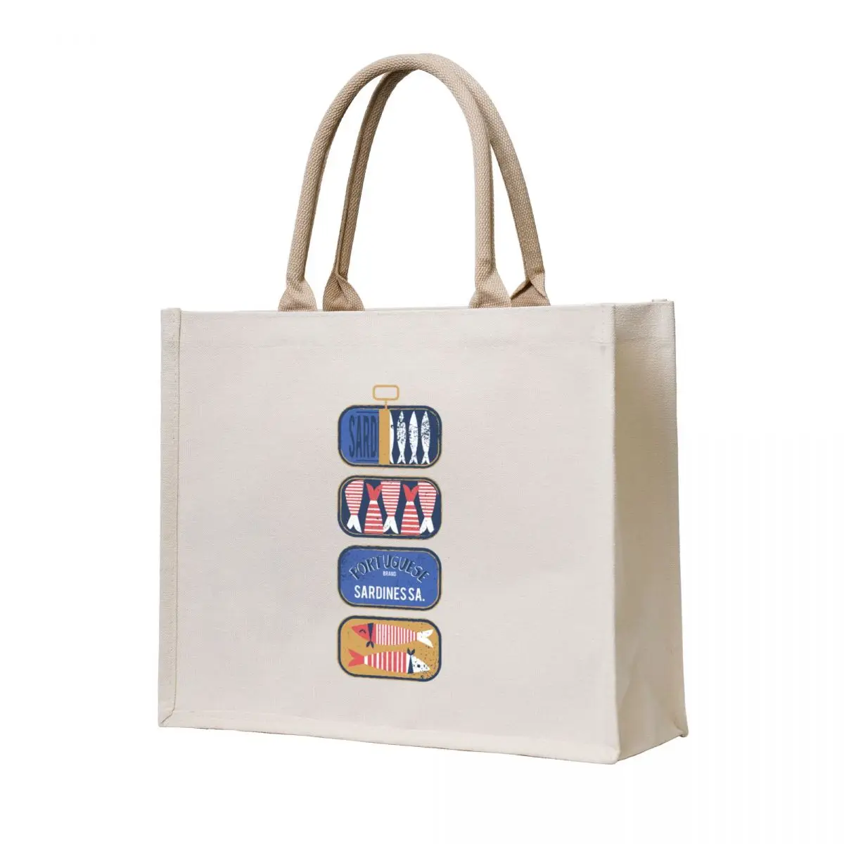 

Vintage canned sardines // navy blue background electric blue and mandy red cans Tote Bag Big bag women shopping cart bags