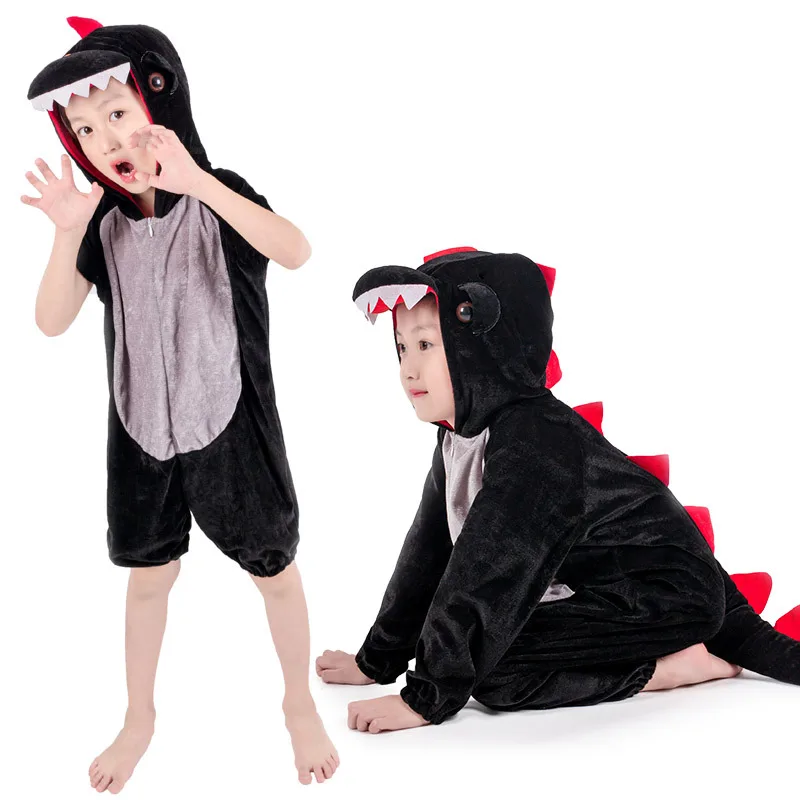 Kids Animal Disfraz Dinosaurus Cosplay Kostuum Groen Zwart School Party Student Game Rollenspel Pak Zomer Kinderen Dag Jurk up