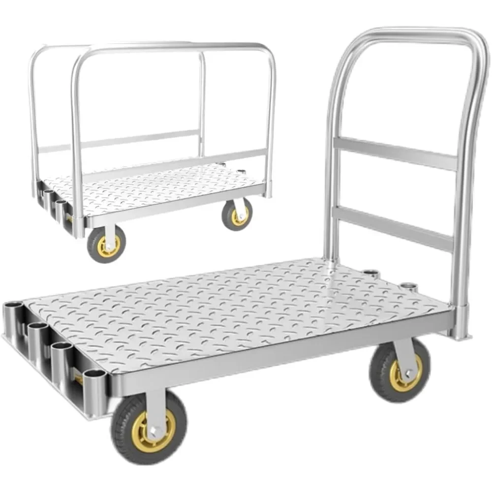 Platform lipat kereta Dolly cart mendorong troli Dolly Platform bergerak konstruksi berat besar Flatbed (2000LBS 2IN1 (36X24 inci)