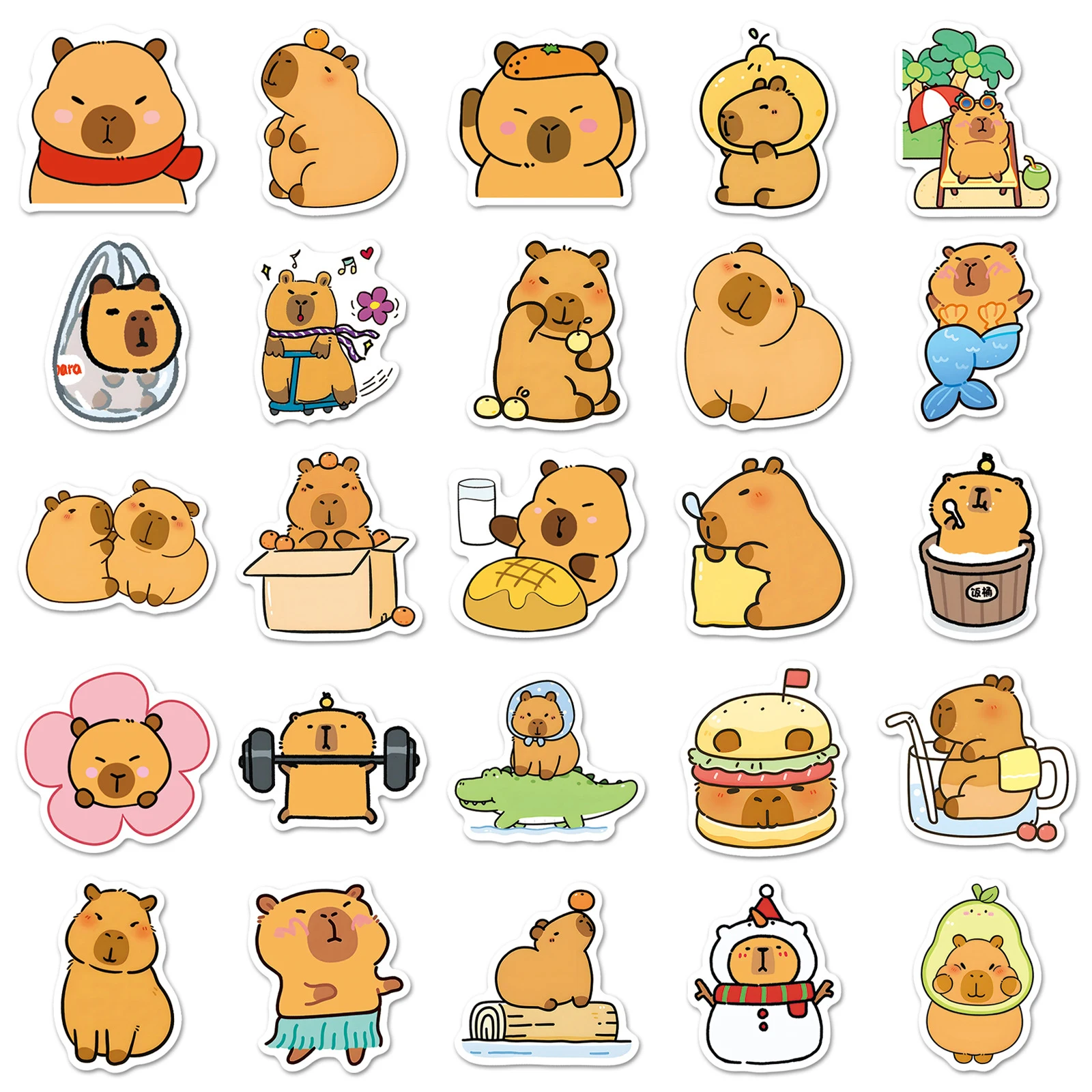 50 stuks schattige dierenstickers grappige capibara waterdichte stickers waterdichte capibara stickers voor volwassenen waterflessen laptop