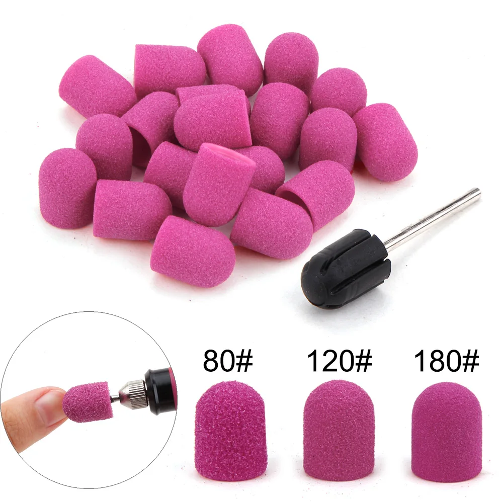 5Pcs Nail Sanding Caps Bands With Rubber Nail Drill Bits Electric Pedicure Clean Caps Gel Polish Remover Heads Manicure Files