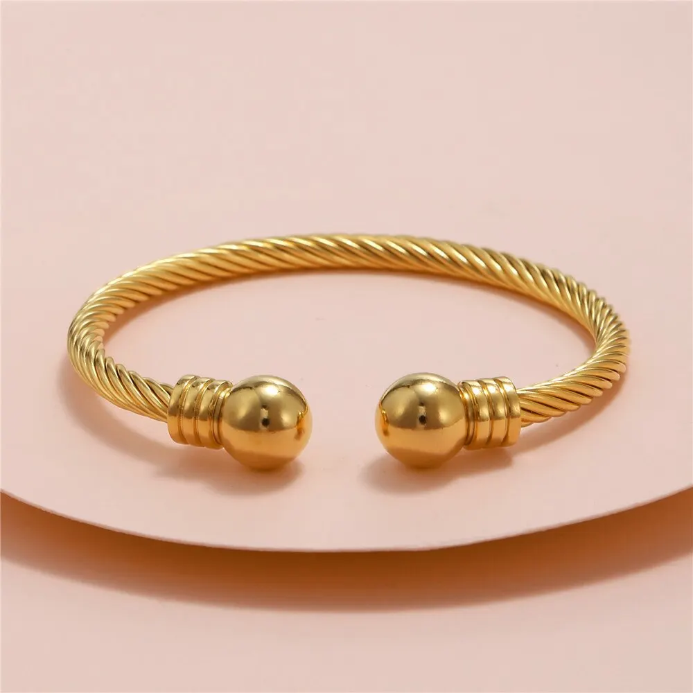 Titanium Steel Charm Ball Open Cuff Bangle For Women No Fade Color Wire Rope Bracelet Fashion Female Wrist Ornament Jewelry Gift