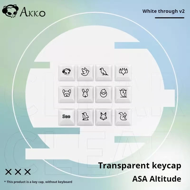 Imagem -02 - Akko Clear Transparent Key Cap Ice Cube Sense Asa Altura Conjunto Completo Luz Transparente Branca sem Posição Óssea 155 Teclas para Teclado