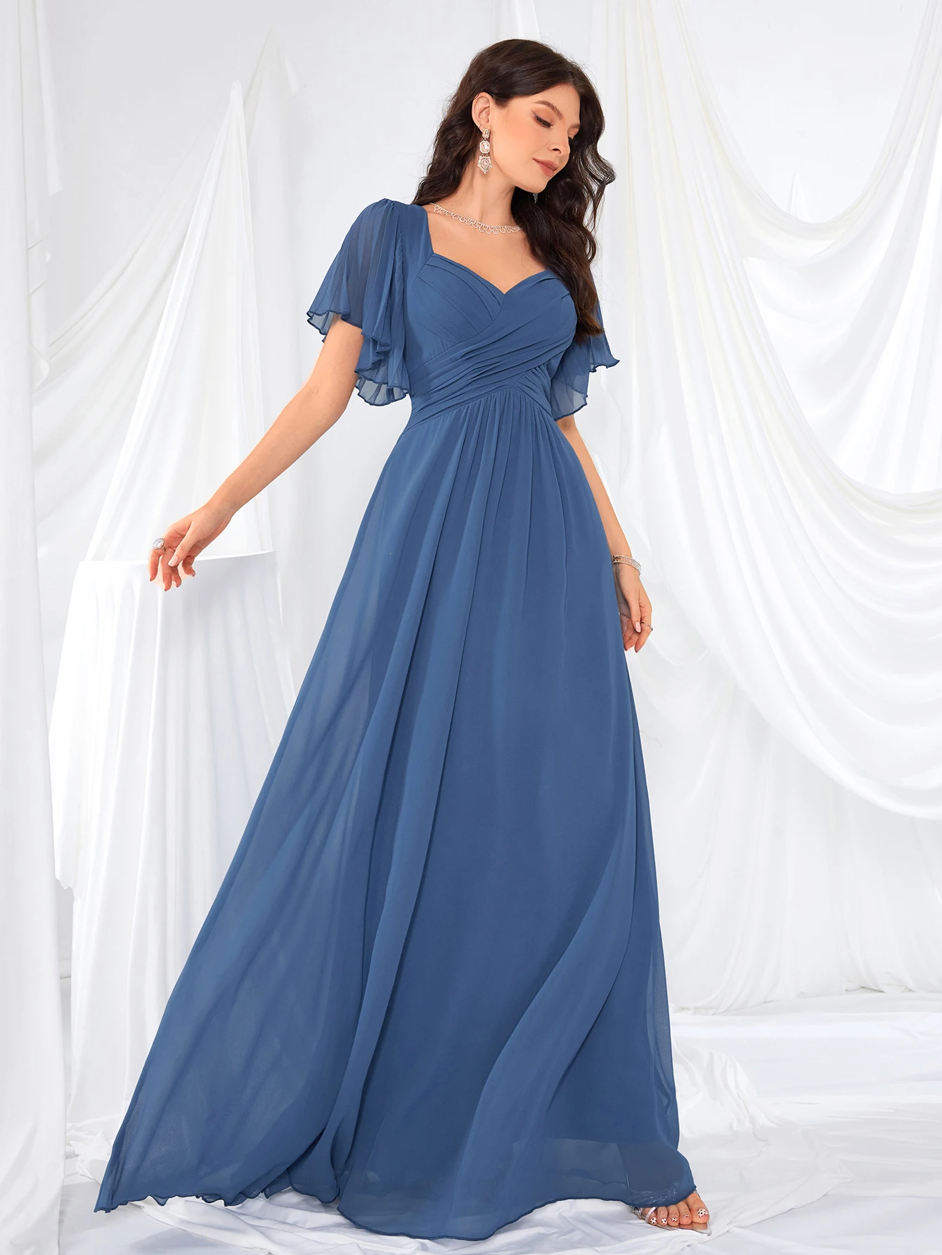 UNITHORSE Damska sukienka z szyfonu z dekoltem w szpic i koronkowym wykończeniem