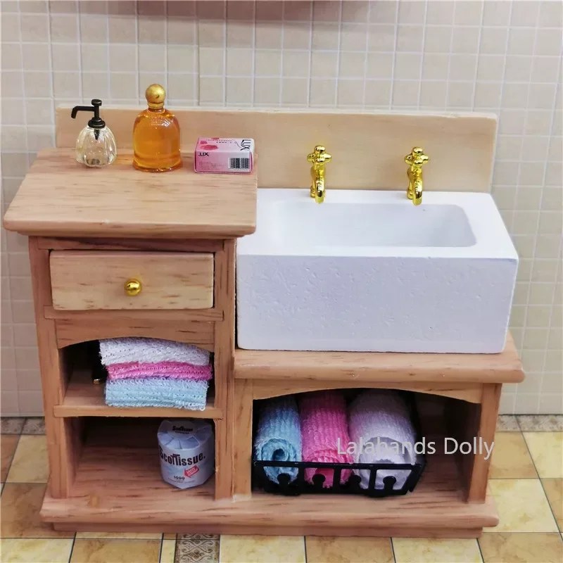 Dollhouse Miniature Furniture Items Mini Toilet,Bath Cabinet,Kitchen Cabinet, Hand Washing, Sink, Cabinet Decoration Accessories