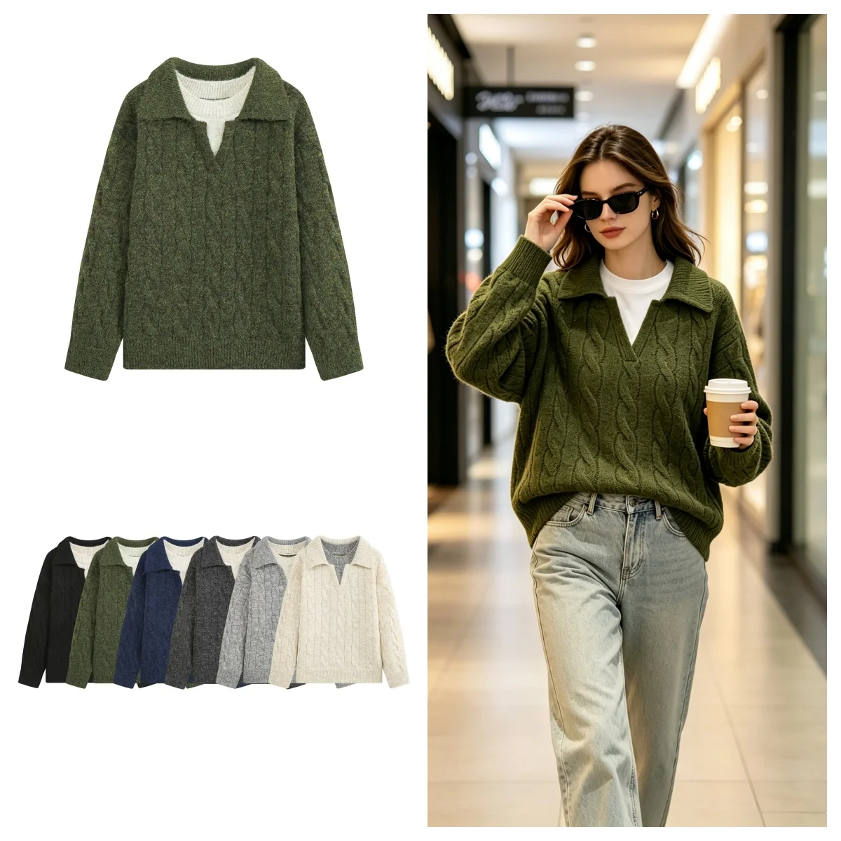 Women's Sweater Top 2026 Autumn New Fashion Casual Multi-Color Long-Sleeve Knitted Polo Sweater Elegant Vacation Style