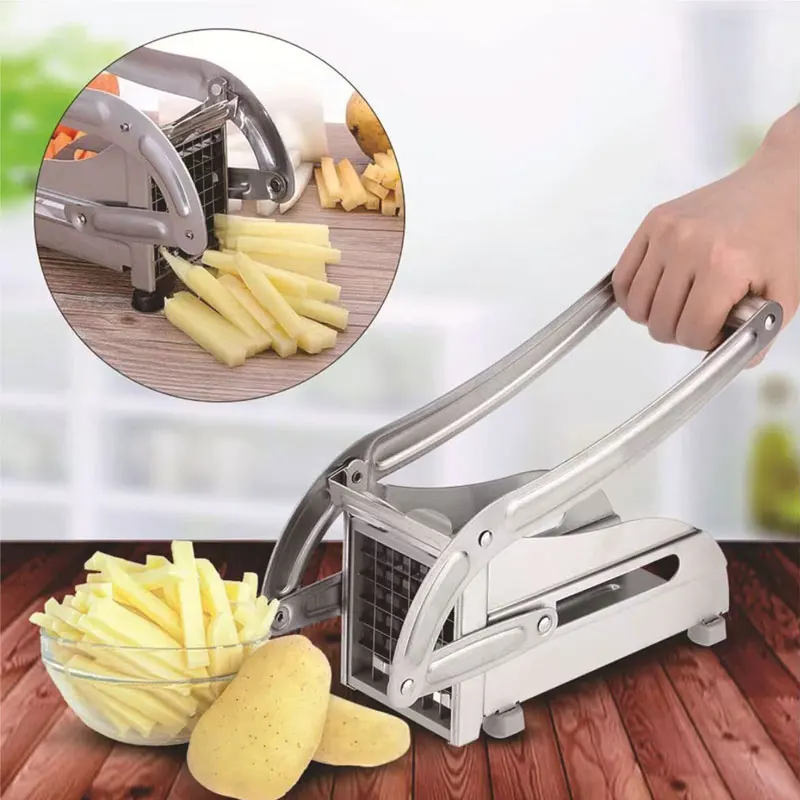 Rebanador de patatas Manual, cortador de patatas fritas, cortador de tiras de acero inoxidable, prensa de corte de tiras de patatas y pepino para el hogar, rebanador de patatas
