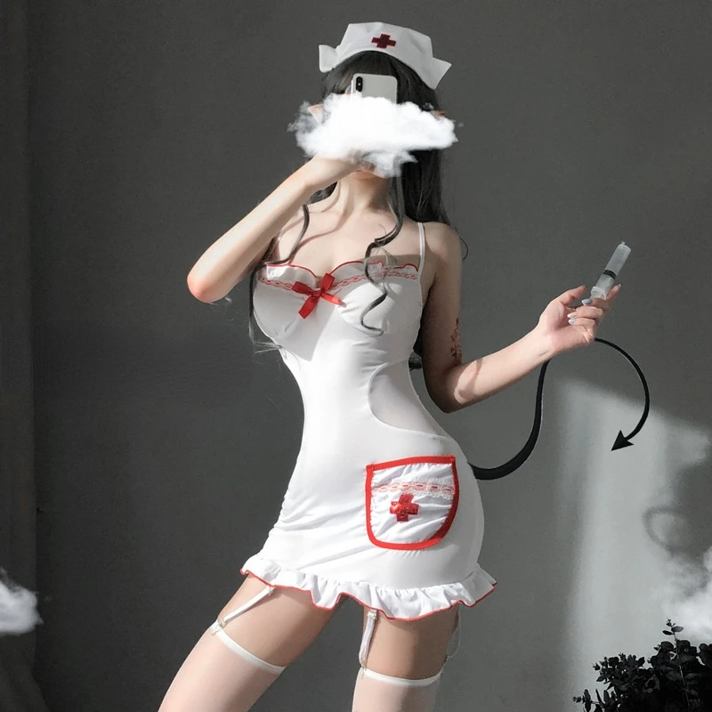 Erotic Sex Costumes Vestidos De Putas Enfermera Sexy Cosplay Nurse Costume Porn Underwear Bodycon Skirt Backless Suspender Dress