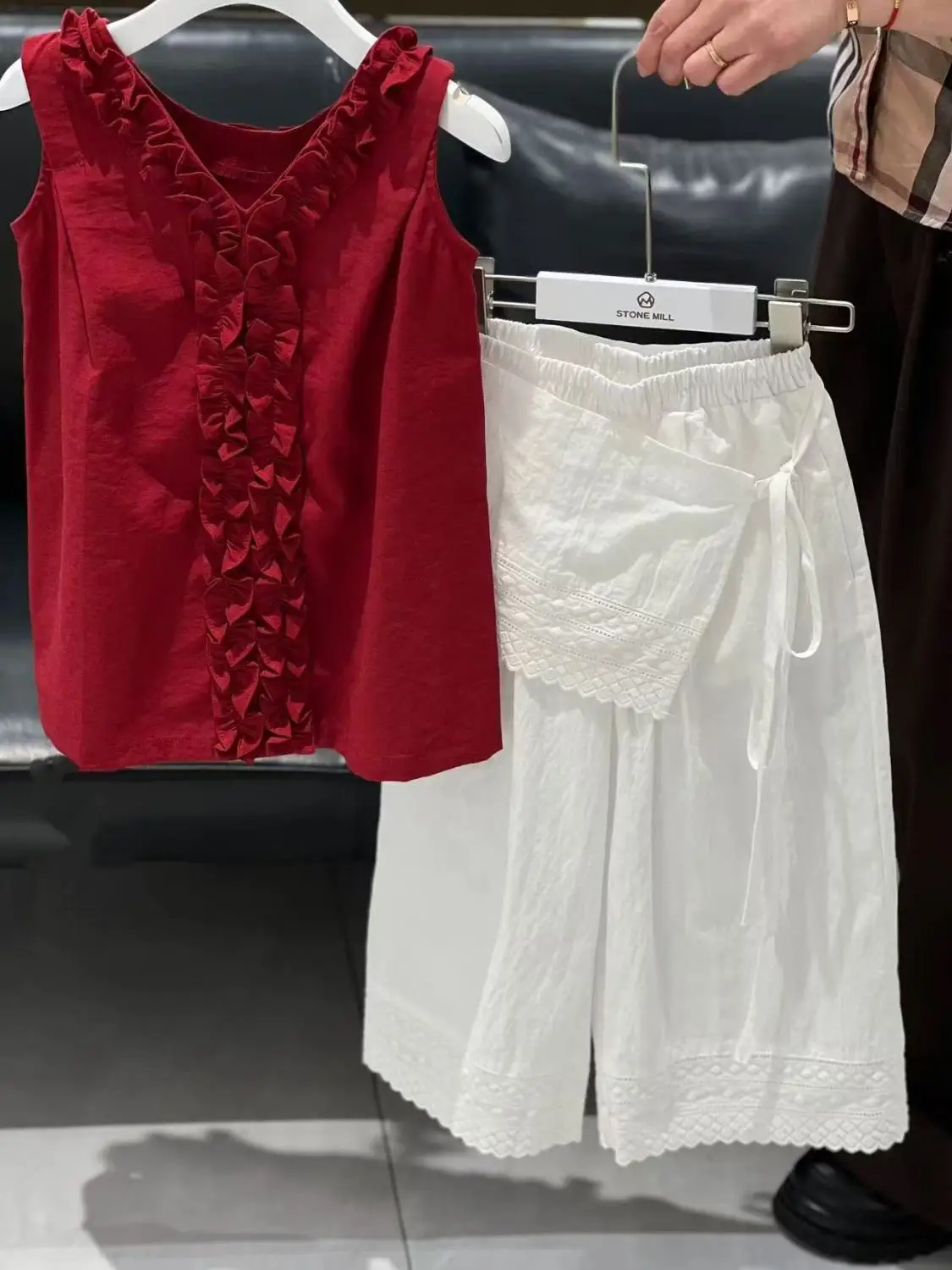 Kids Girls Summer Outfit Set New Premium Feel Clothing Children Red Vest Top + White Cotton Pants 2 Piece Set