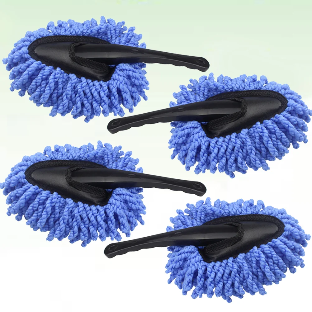 4 Pcs Duster Interior Cleaner Car Waxing Brush Car Cleaning Supplies with Handle for Car Bike Home Use (Blue)