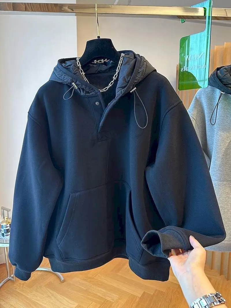 Oversized Hoodies Coat Women Loose Casual Color Contrast Hooded Coats Fasshion Patchwork Hoodie Autumn Winter Trend Pullover Top