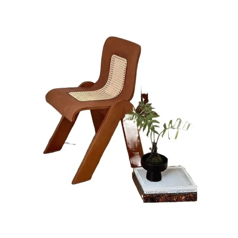 

French light luxury rattan designer home creative C chair medieval chair solid wood dining chair