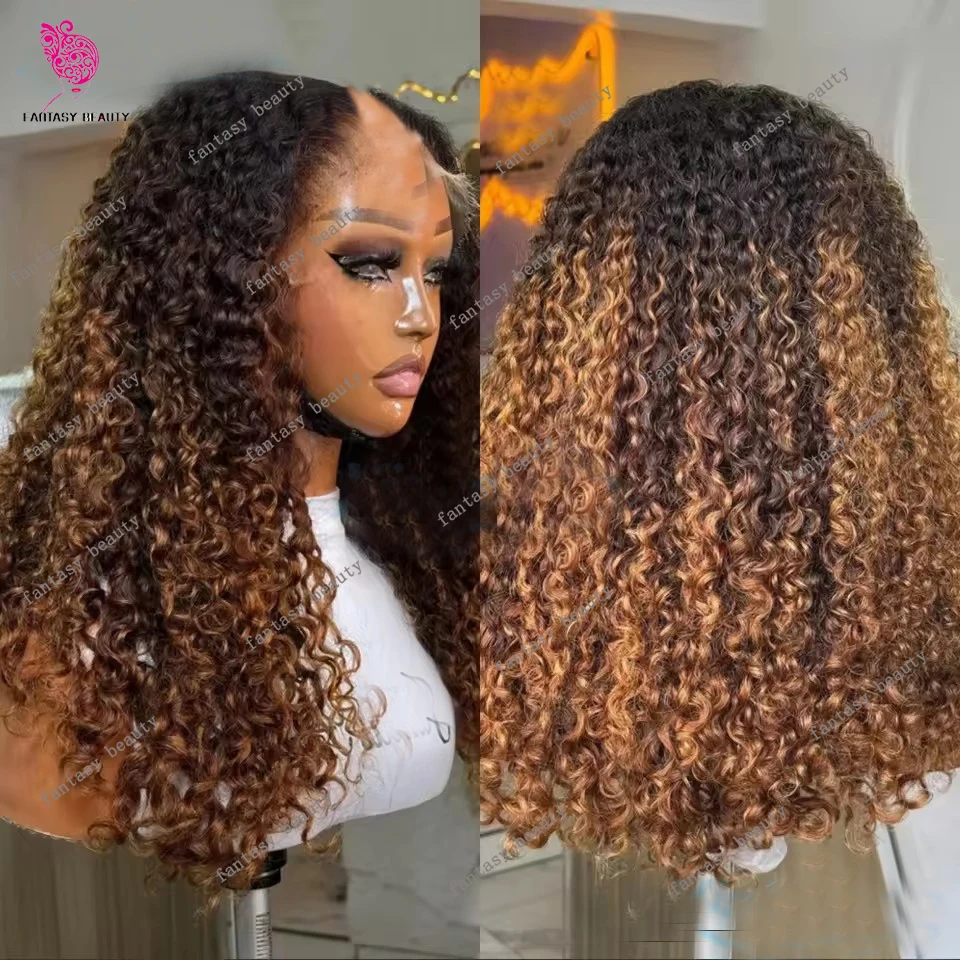 

Ombre Медовый Блондин Афро Кудрявый Индийский 100% Человеческие Волосы Регулируемый Бесклеевой U-образный Парик Коричневый Волнистый Волнистый V-образный Парик Полный Конец