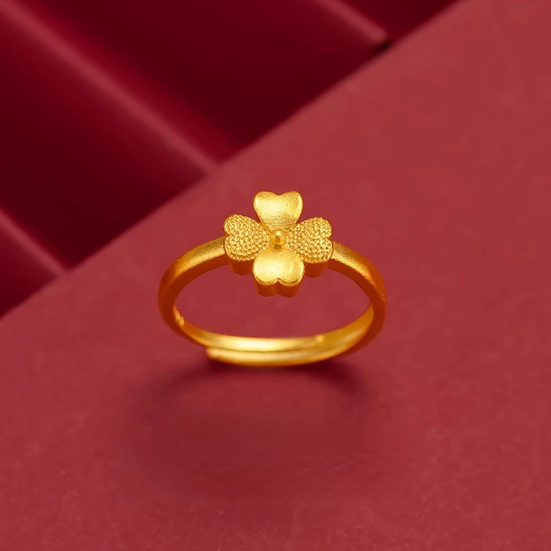 

Fashion 22K Four Leaf Female Ring for Women Bride Party Luxury Finger Rings Wedding Engagement Birthfay Fine Jewelry Gifts