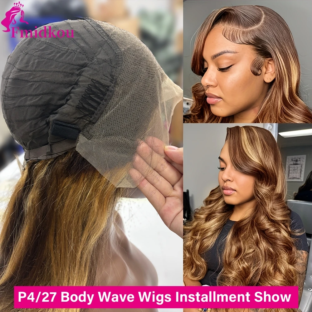 Highlight 13x6 HD Lace Frontal Human Hair Wig 4/27 Glueless Wigs Human Hair Clearance Sale Body Wave Human Hair Wigs For Woman image 4