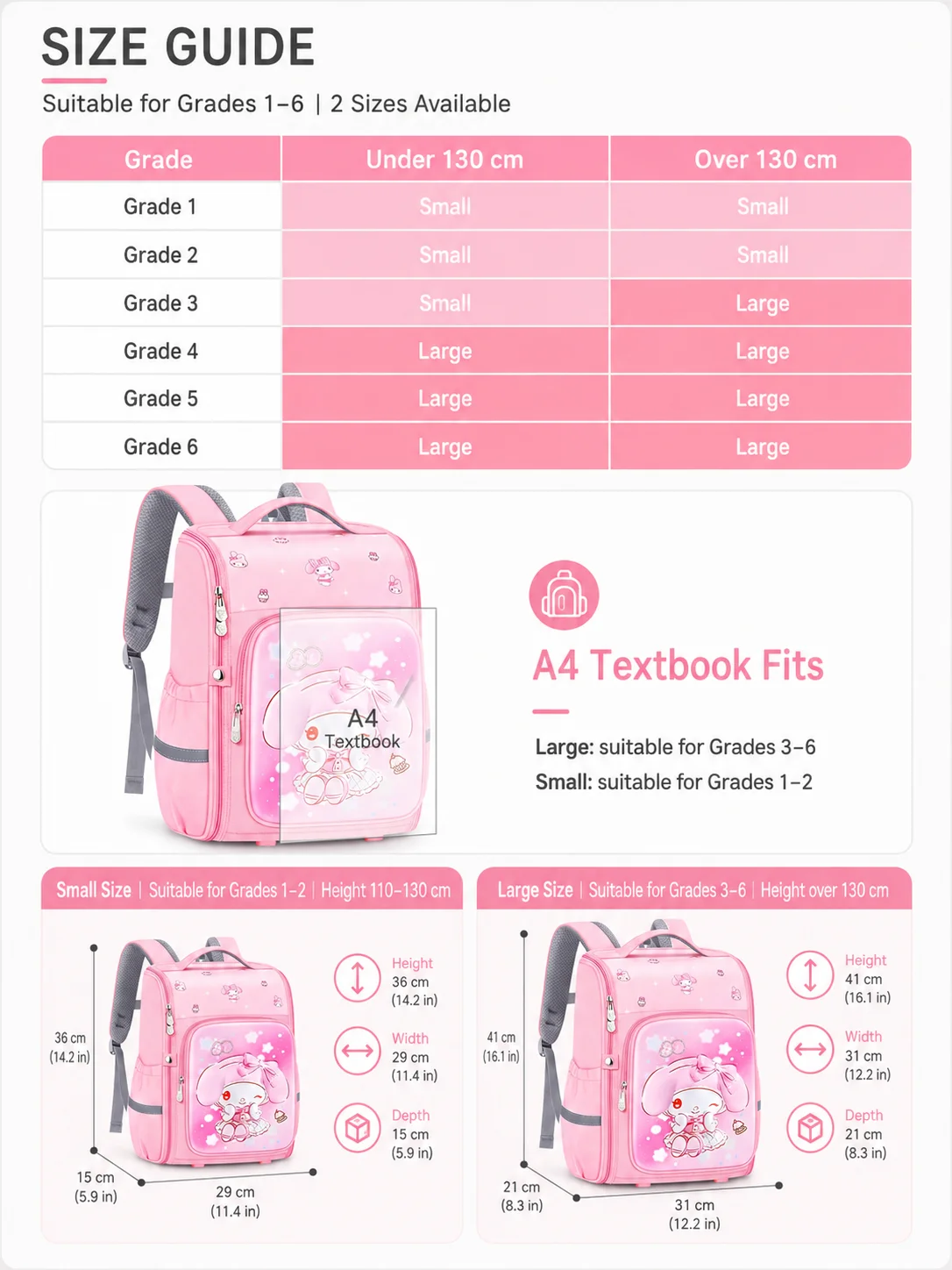 Sanrio Grade 1-6 Primary School Backpack Ergonomic Backpack Lightweight Back To School Girls Cute Multi-Layer Storage School Bag view 6