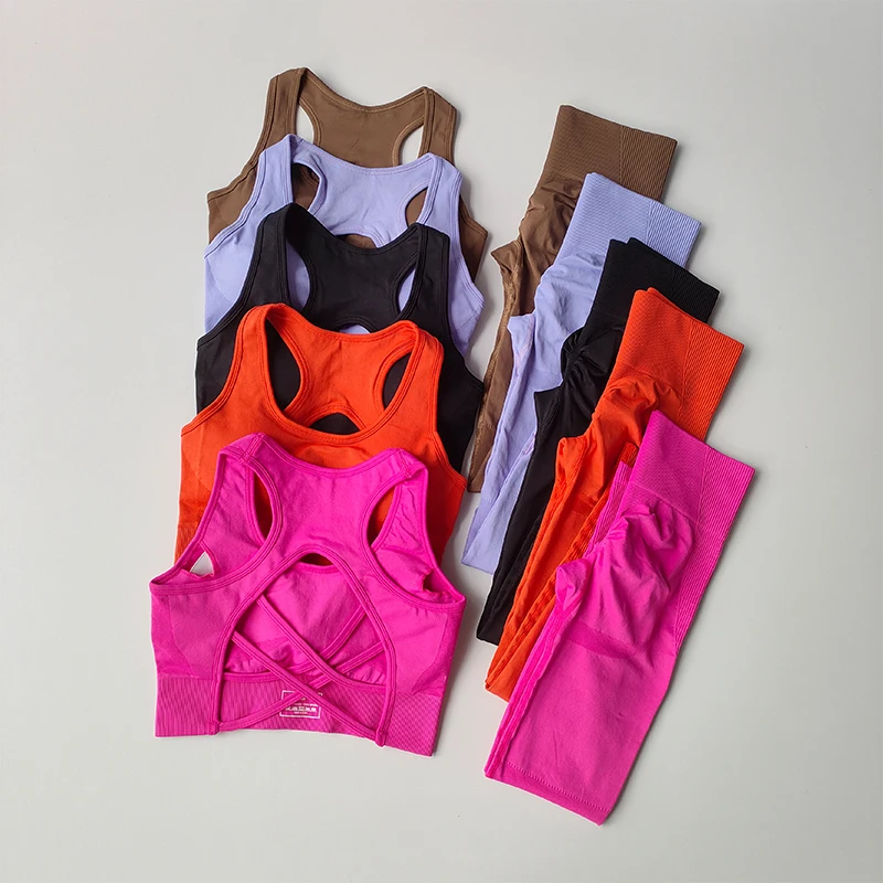 

2PCS Sports Bra Women's Set Professional Fitness Tank Top Bra Shockproof Running Leggings Yoga Suit Beautiful Back Bra Clothing