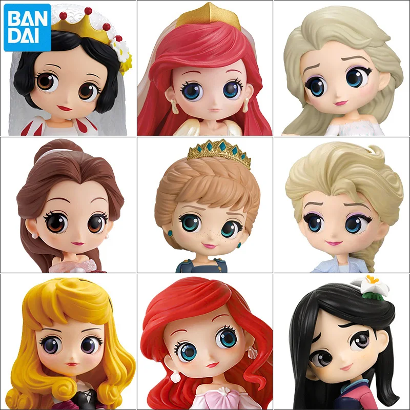 Original Bandai Qposket Disney Princess Frozen Elsa Anna Anime Action Figure Model Gift Toy For Boys Girls Christmas Present PVC