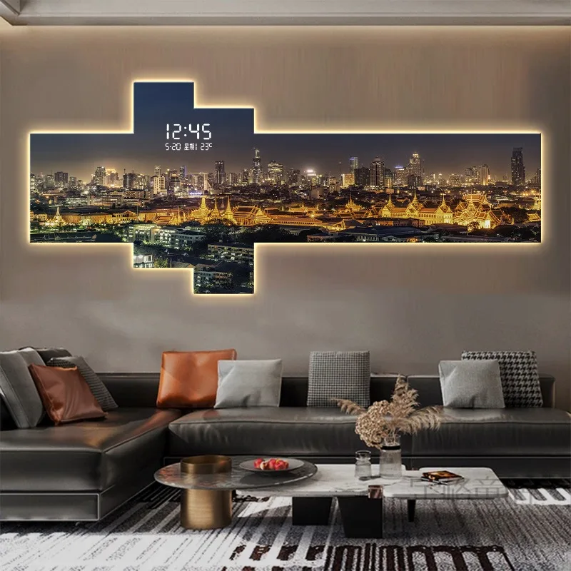 Living Room Background Wall Clock With Light Decoration Painting Clock Wall Noiseless Items Reloj De Pared Home Decoration