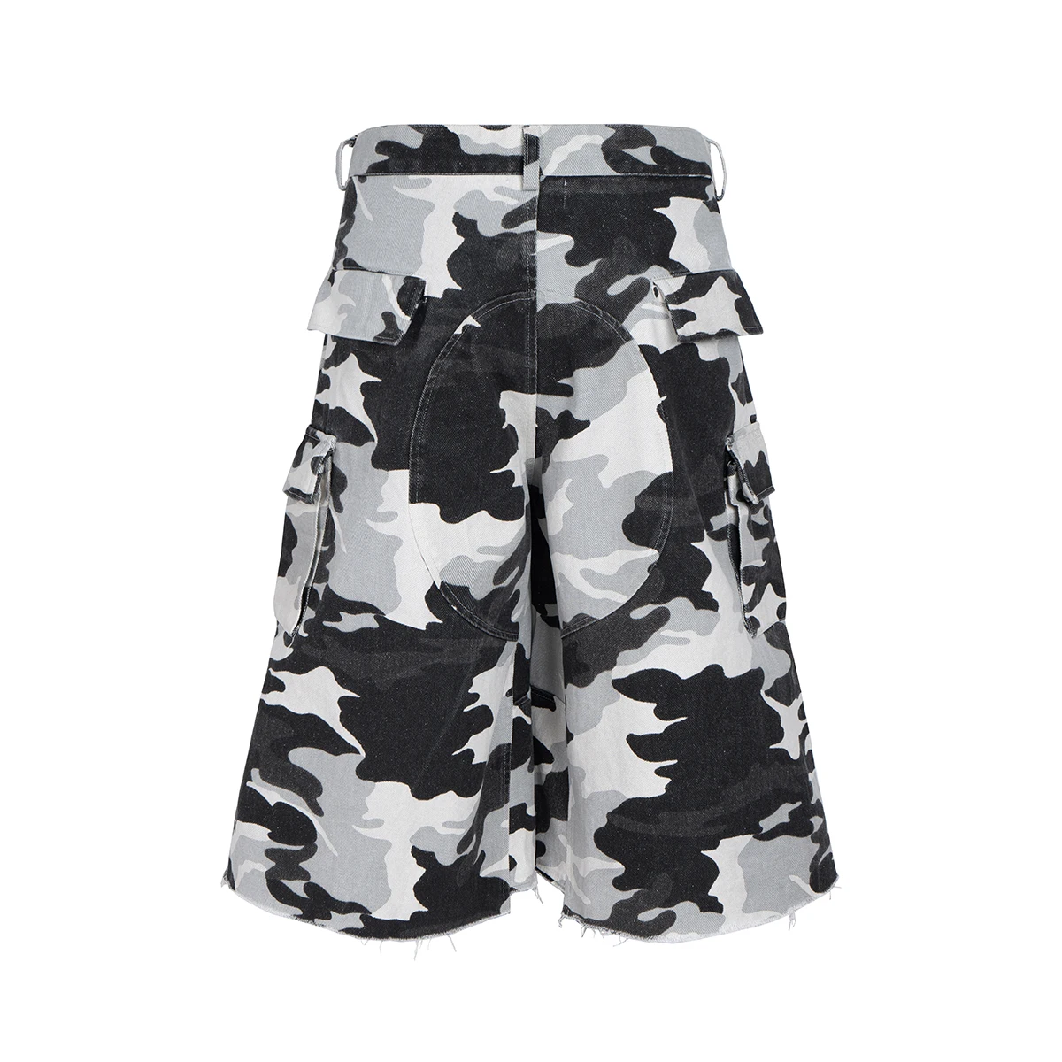 New Summer Coated Glitter Camouflage Seven Quarter Shorts for Men Patchwork Vintage Casual Baggy Over Knee Shorts Oversized
