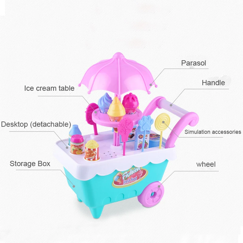 Children Role Play Toys Mini Candy Cart Detachable Ice Cream Shop Cart Toy AN88