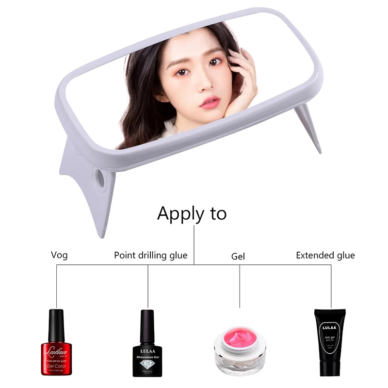 Lampa LED z lusterkiem do makijażu Wtyczka USB Lampa do suszenia paznokci UV Przenośna suszarka do żelowych lakierów do paznokci Narzędzia do manicure do użytku domowego