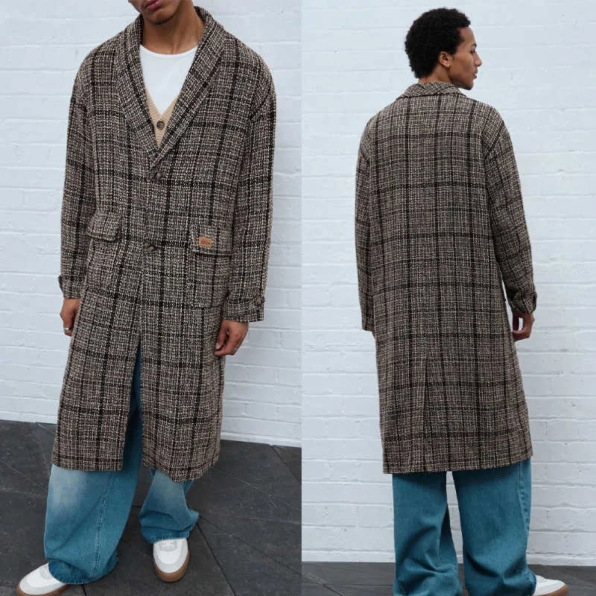Soprabito da uomo classico a griglia 1 pezzo di alta qualità con risvolto a scialle Cappotti maschili Pendolarismo all'aperto Ufficio Calore personalizzato