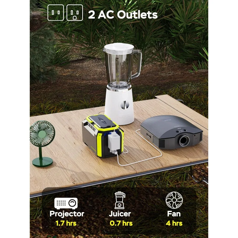 مولد طاقة شمسية محمول بقدرة 150 وات في الساعة للتخييم وشحن الكمبيوتر المحمول وبنك الطاقة مع مخرج تيار متردد، وذروة 110 فولت 150 وات، و4 منافذ USB