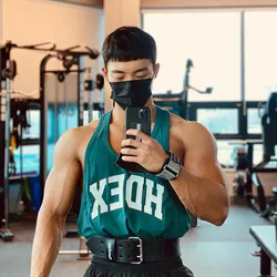 Pure Cotton Men's Sports Vest Trendy Summer Print Versatile Sleeveless Herringbone Running Training Suit Fitness Clothes