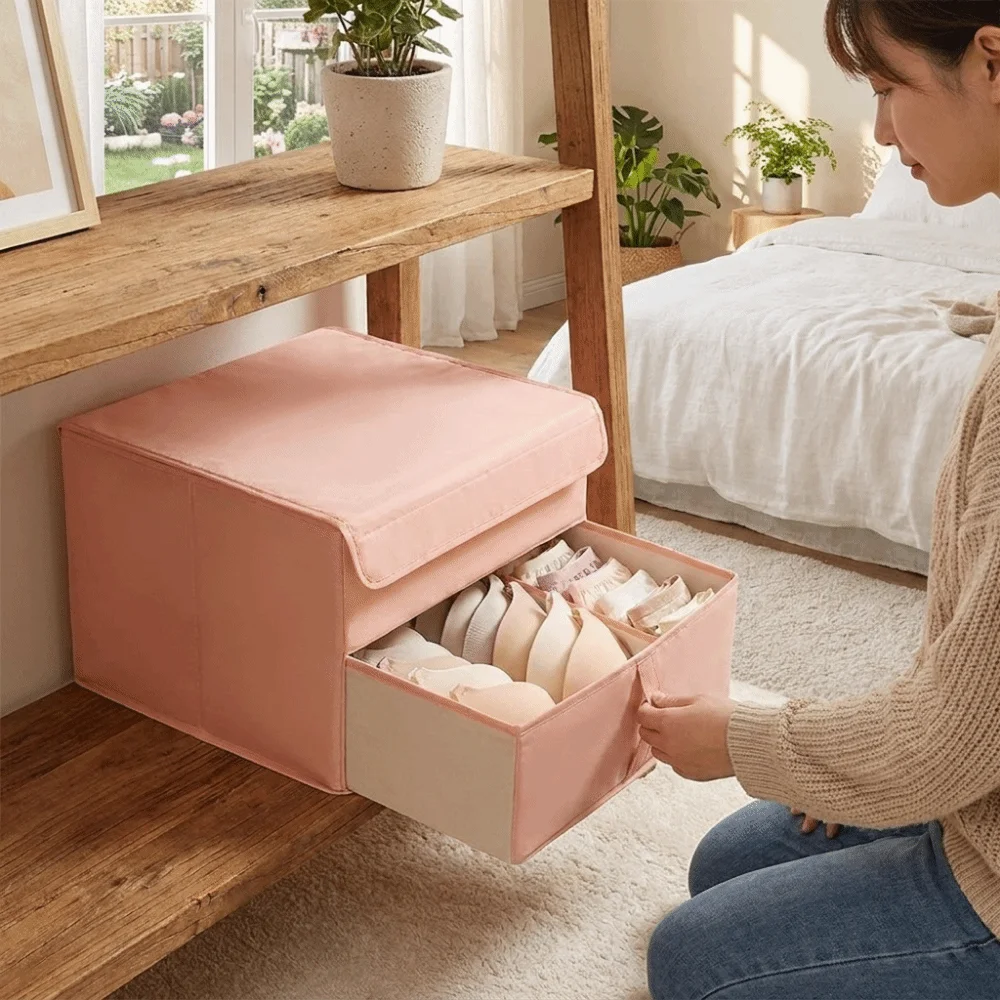 Double Layer Underwear Storage Box Large Capacity Drawer Type Closet Divider Container Folding Waterproof