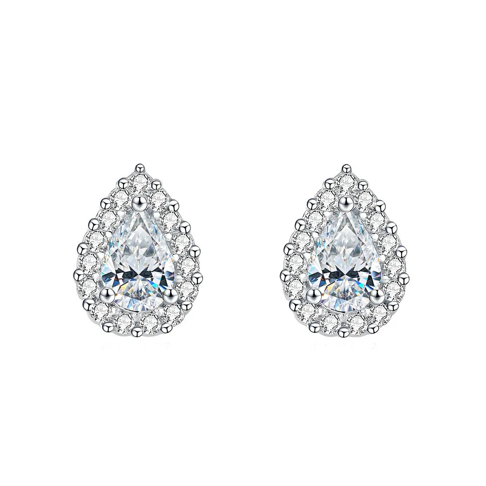 

S925 Rhodium Plated Silver 1CT D Color Moissanite 4x6mm Teardrop Ear Studs for Women, Exquisite Jewelry
