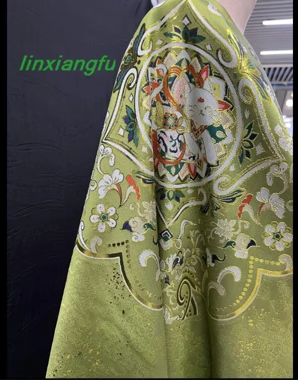 

Hanfu тканая Золотая жаккардовая ткань, окрашенная кошка осенний аромат зеленая ткань, ткань ручной работы.