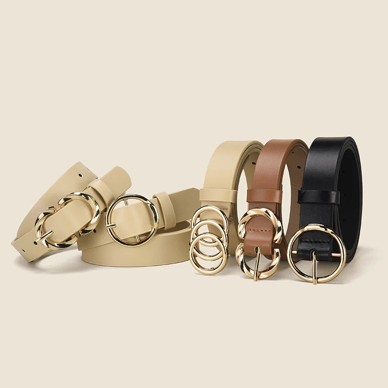

Fashionable Women's Round Buckle Belt Simple Paired With Skirt Jeans Accessories Trendy Women's Banquet Belt Gifts