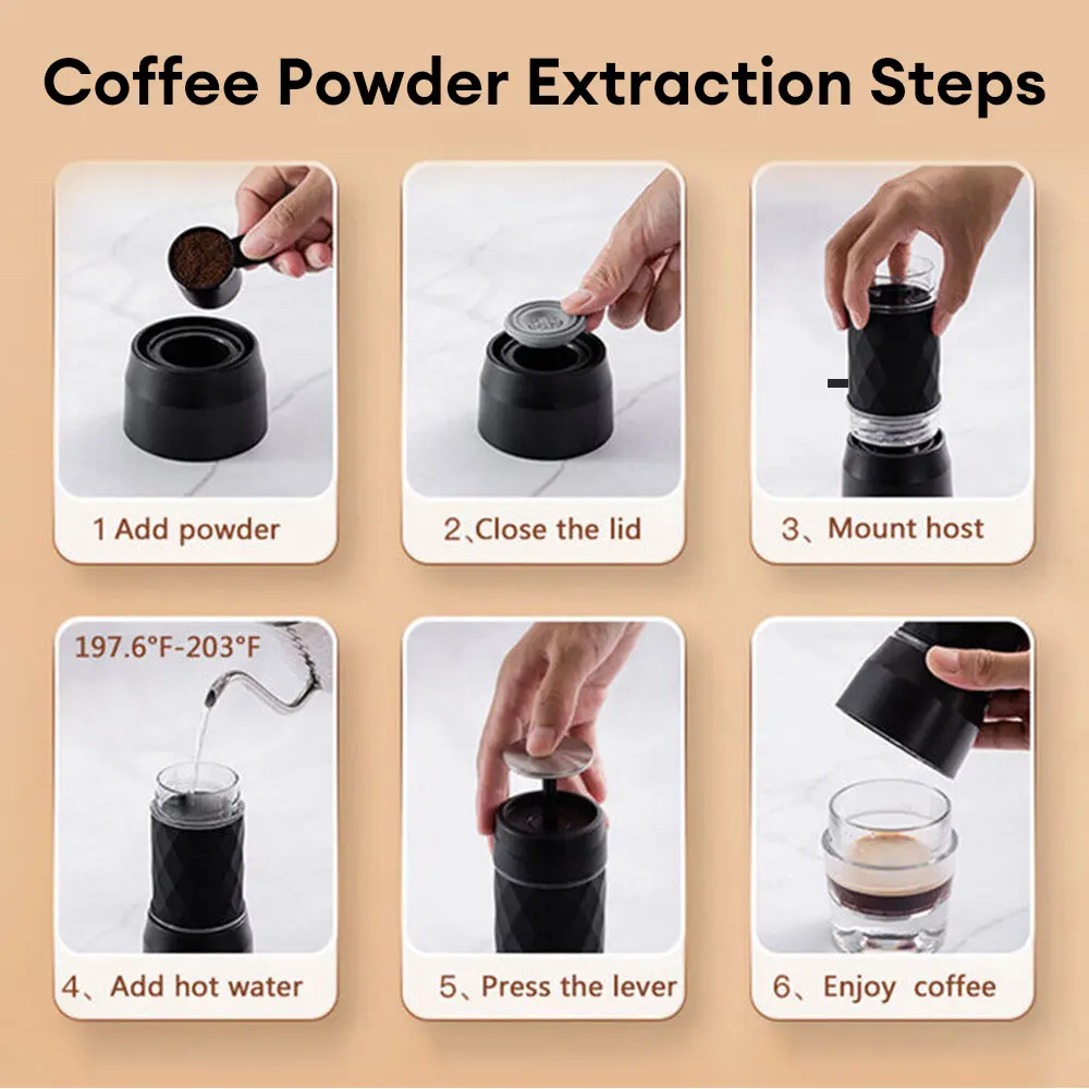 Portable Espresso Machine Hand Press Capsule Ground Coffee Brewer Mini Coffee Maker for Travel Picnic Camping Coffeeware