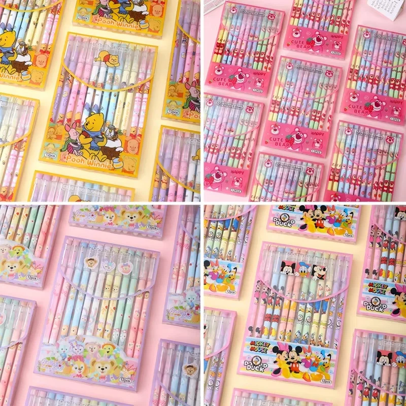 12pcs Disney Erasable Gel Pen Mickey Minne Lotso Pooh Stellalou Student Neutral Pen Office Stationery School Supplies Wholesale