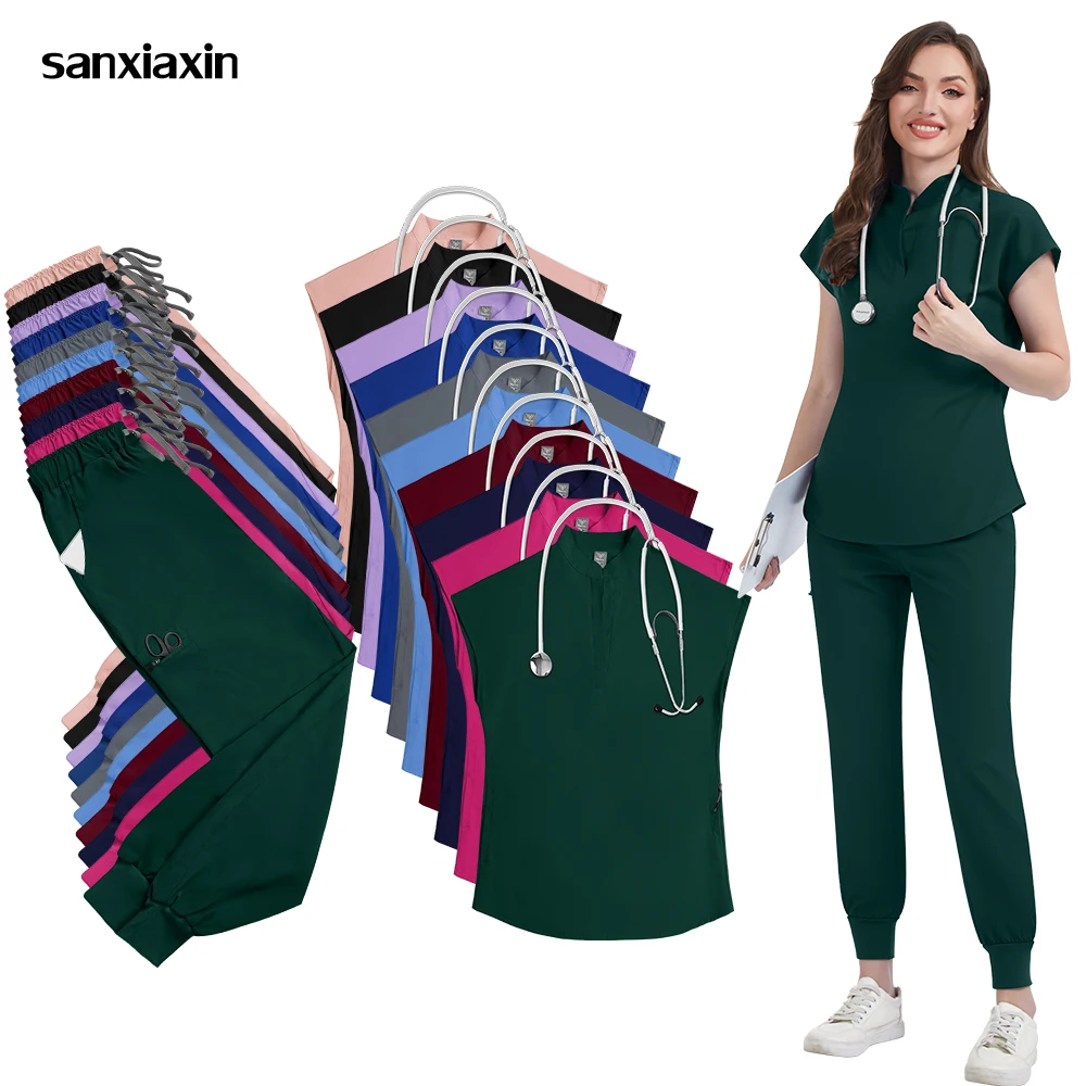uniformes-medicos-elasticos-para-enfermeiras-conjunto-de-scrubs-cirurgicos-roupas-de-verao-por-atacado-secagem-rapida-leves-para-farmacia-e-laboratorio