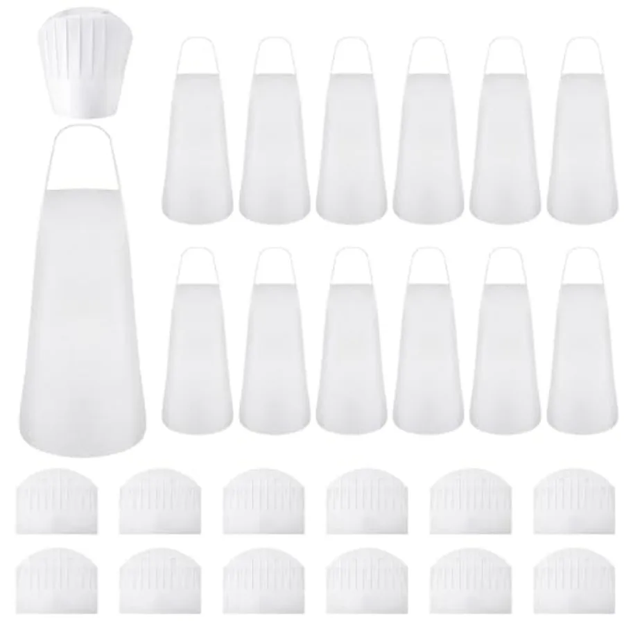 

Coume Disposable Non Woven Apron Chef Hat Set, Adult Kitchen Aprons Adjustable Bakery Hats for Kitchen Cooking Baking
