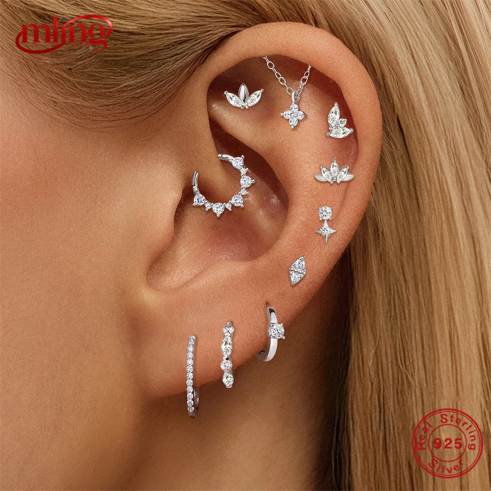 

MLING 1PC Moissanite 925 Sterling Silver Horse Eye Flower Chain Piercing Earrings For Women Ins Jewelry boucles d'oreilles femme