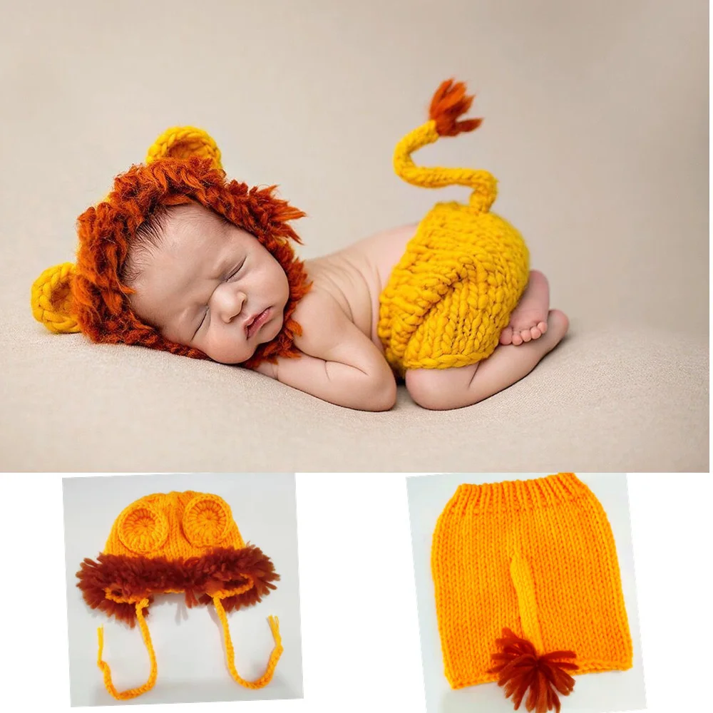 

Handmade Crochet Costume Halloween Photoshoot for Baby Boy Photography Props Outfits Newborn Babies Gifts 0-6M Lion Pants Set