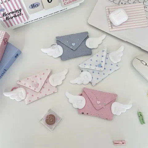 Simpatico portamonete con ala d'angelo 2025 Mini porta carte da fata con catena Portafoglio piccolo da ragazza per monete Organizzatore compatto per auricolari