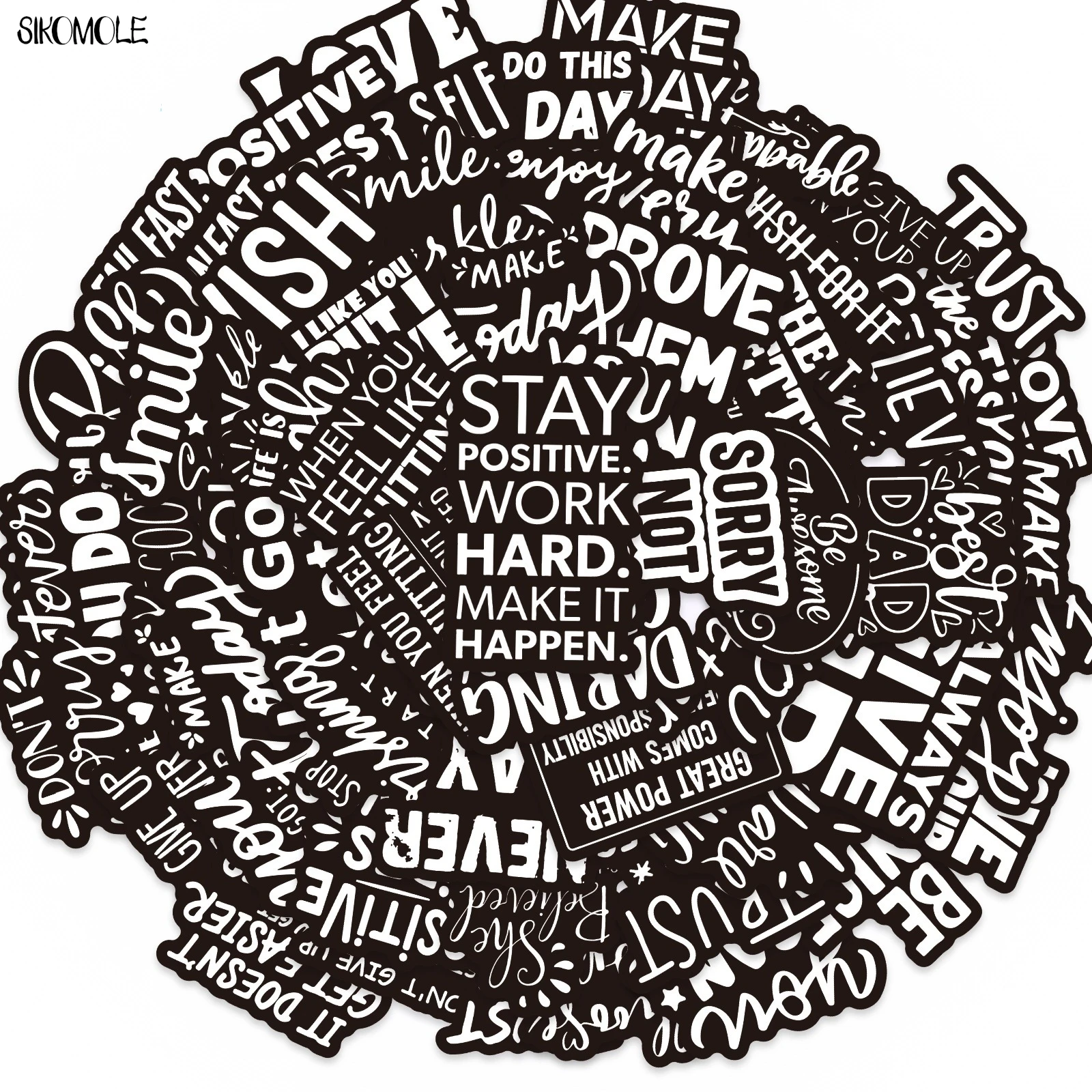 

10/30/50PCS Inspirational English Quotes Stickers Black Simple DIY Decor Toys Guitar Luggage Suitcase Decals Graffiti Sticker