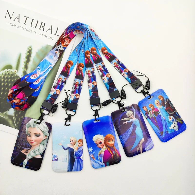 Disney Frozen Strap Lanyard Badge Holder for Keys Keychain ID Credit Card Pass Hang Rope Lariat Mobile Phone Charm Accessories