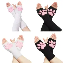 3D toe Beans Cute Cat Claw Pad Sleeve donna Kawaii Cat Paw Mittens guanti morbidi senza dita guanti invernali caldi per maglieria