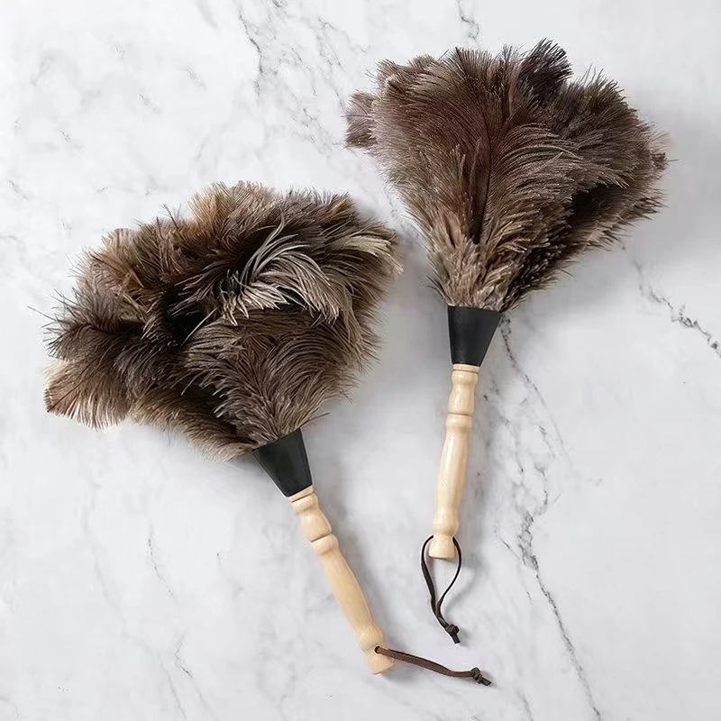 Feather Duster Wooden Handle Duster Anti-static Dust Removal Dusters Ostrich Duster Feather Fur Brush Home Cleaning Tools view 2